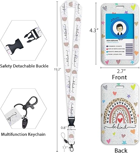 Miniatura 6 de Be Kind Positivity - Carrete retráctil de alta resistencia con mosquetón giratorio de 360 bonito soporte de insignia de identificación de arcoíris