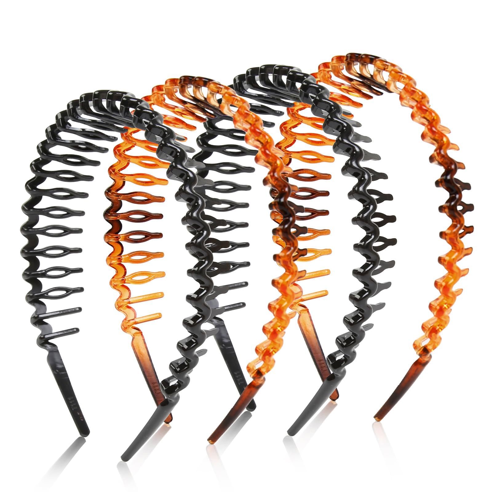 TELAIN 4-Pack Zigzag Headbands for Women Girls, and Men Plastic Hair Clips with Teeth, Thin Zigzag Headbands