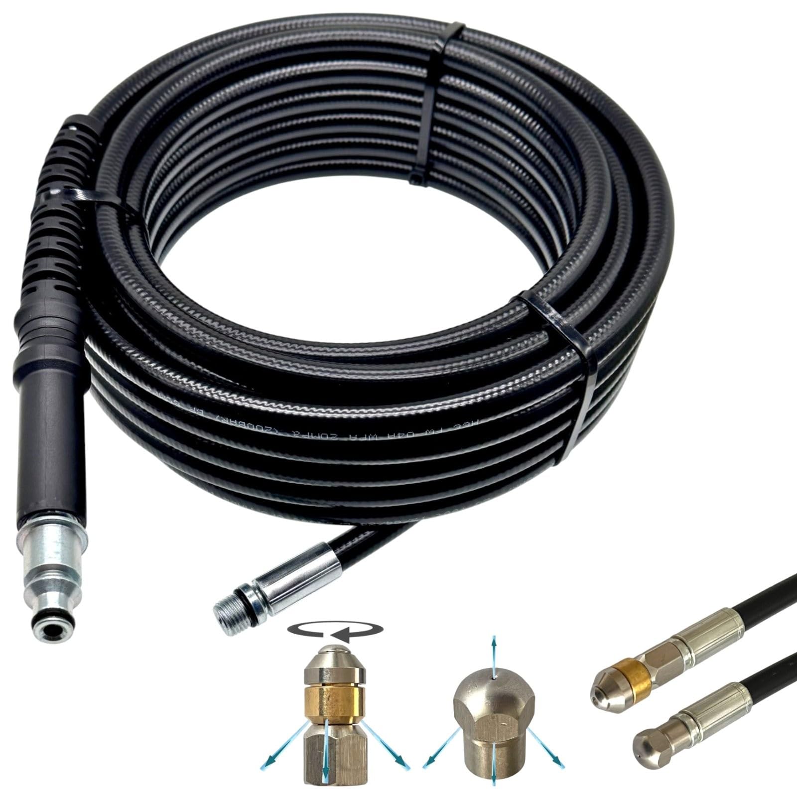 M&M Smartek manguera desatascadora 50 m 2 boquillas, para Bosch | Kit desatascador con manguera, adaptadores y boquillas según variante; comprobar conexiones, presión, contenido y equipo.