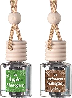 C&E Craft Co Hanging Car Air Freshener Diffuser 2 Pack, Long Lasting Fragrance Oil Car Freshener, Glass Bottle Auto Air Freshener, Made in USA (Apple & Mahogany + Teakwood & Mahogany)