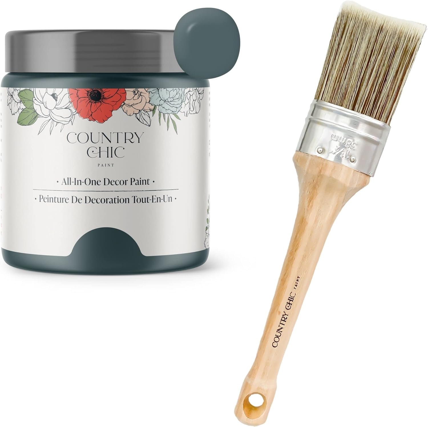 Chalk Style Paint + Paint Brush Bundle - for Furniture, Home Decor, Crafts (Color: Jitterbug [4 oz] - Dark Teal)