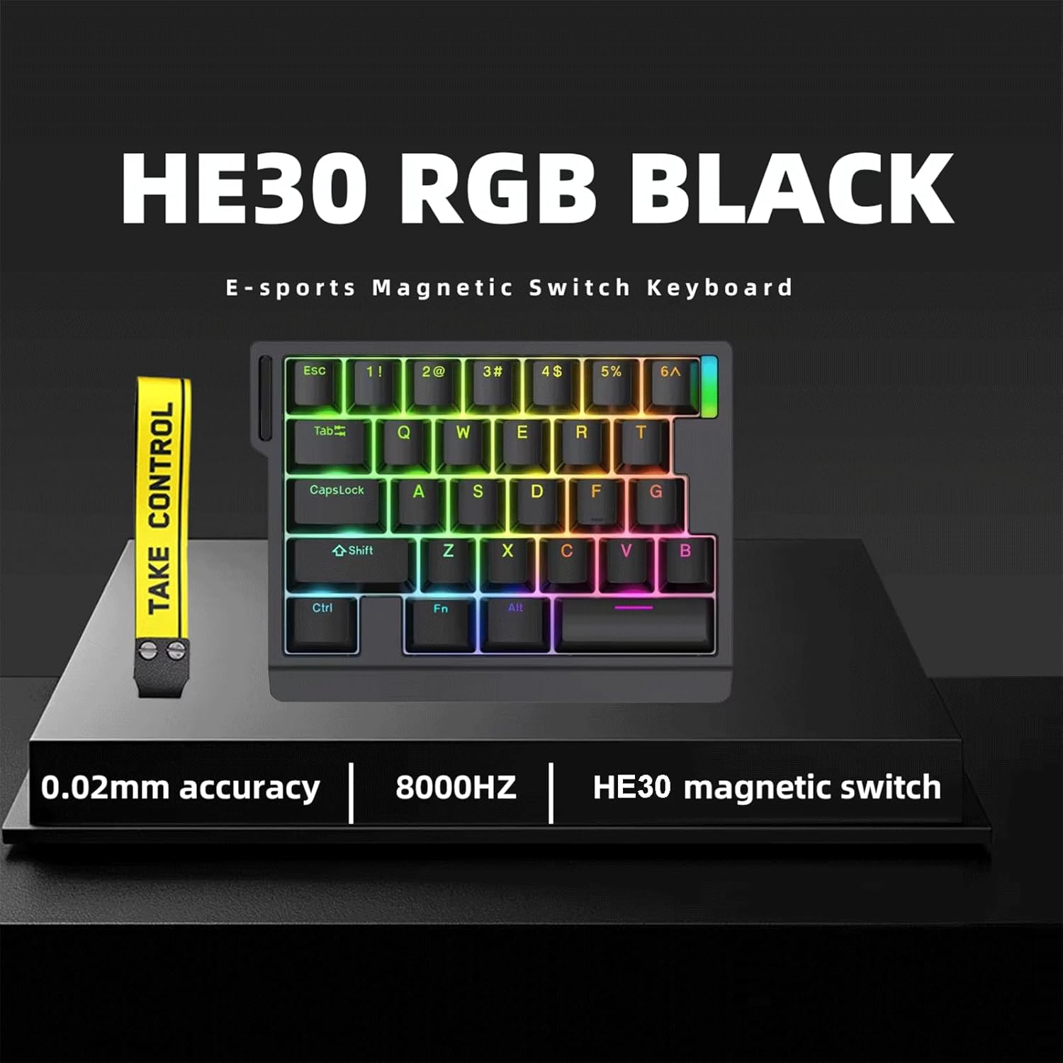HE30 Rapid Trigger Gaming Keyboard,One-Handed Magnetic Switch Hall Effect RGB HotSwap Custom Mechanical Keyboard Adjustable Actuation,8kHz Hyper Polling Rate,SOCD,Mini Macro Gasket Keypad (Black)