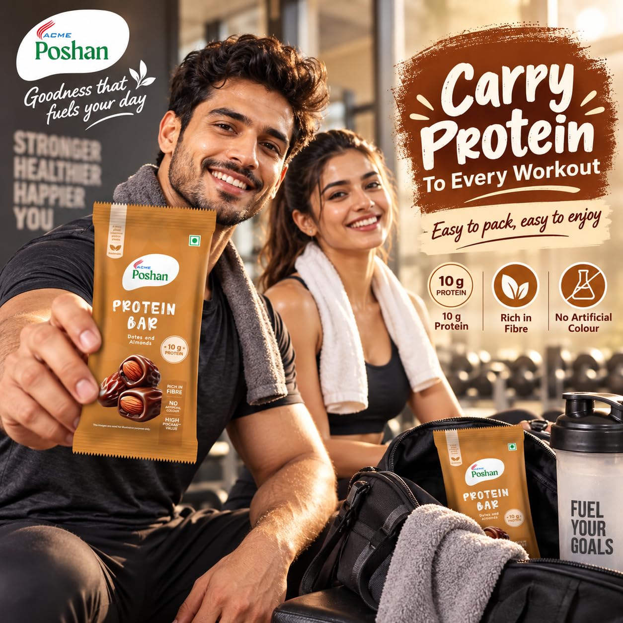 Acme Poshan Protein Bar - Dates & Almonds (Pack of 6) | 10g Yeast & Soya Protein per Bar | Healthy Snack - 300g — Amazon image 7