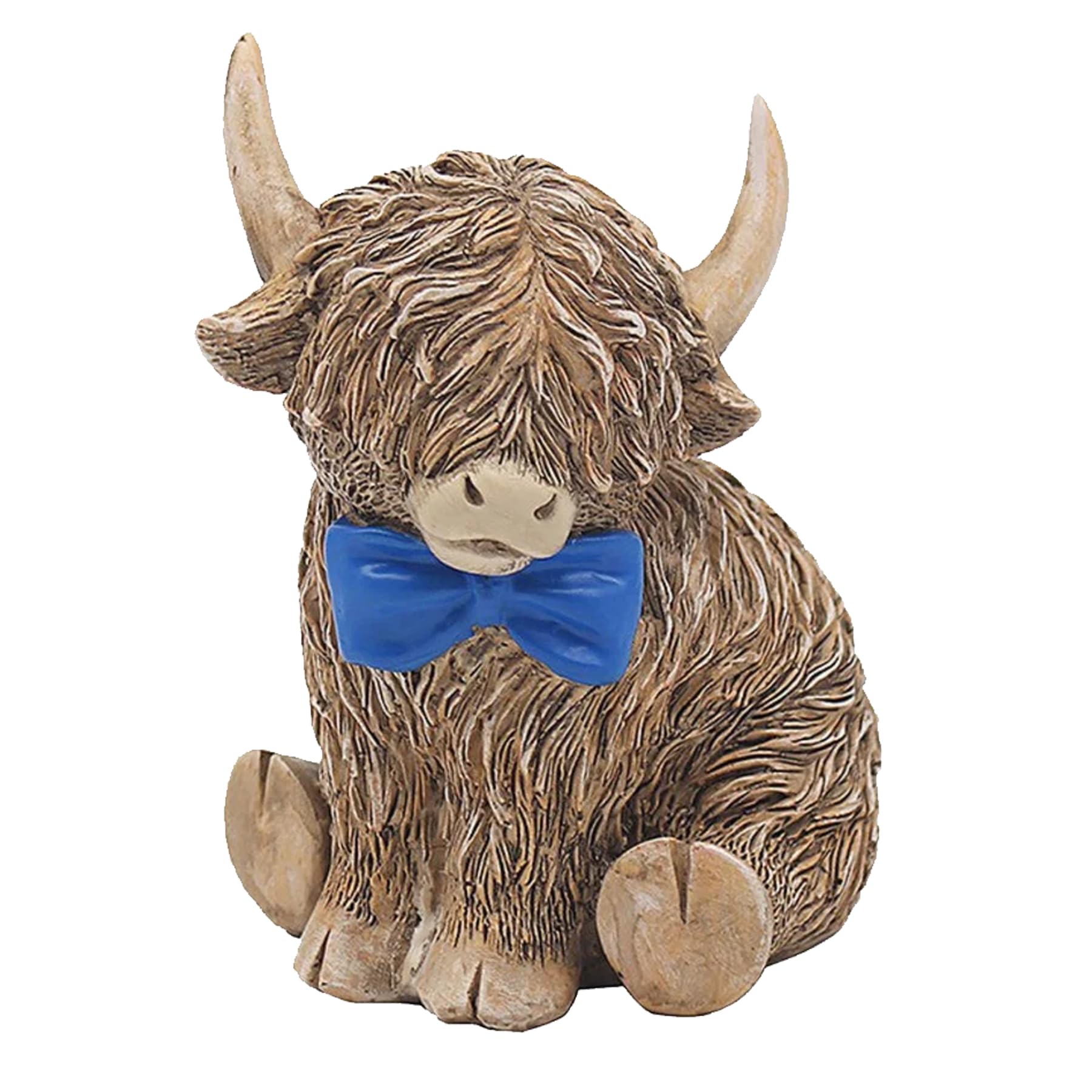 Widdle Gifts Bronze Reflections Resin Animal Ornament - 12Cm Highland Cow With Blue Bowtie 6570