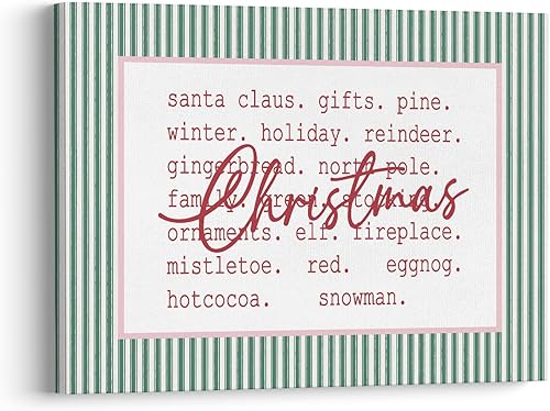 XWELLDAN 878 Palabras de Navidad retro a rayas, lienzo enmarcado para decoración de pared para dormitorio, habitación del hogar, 11 x 14 pulgadas