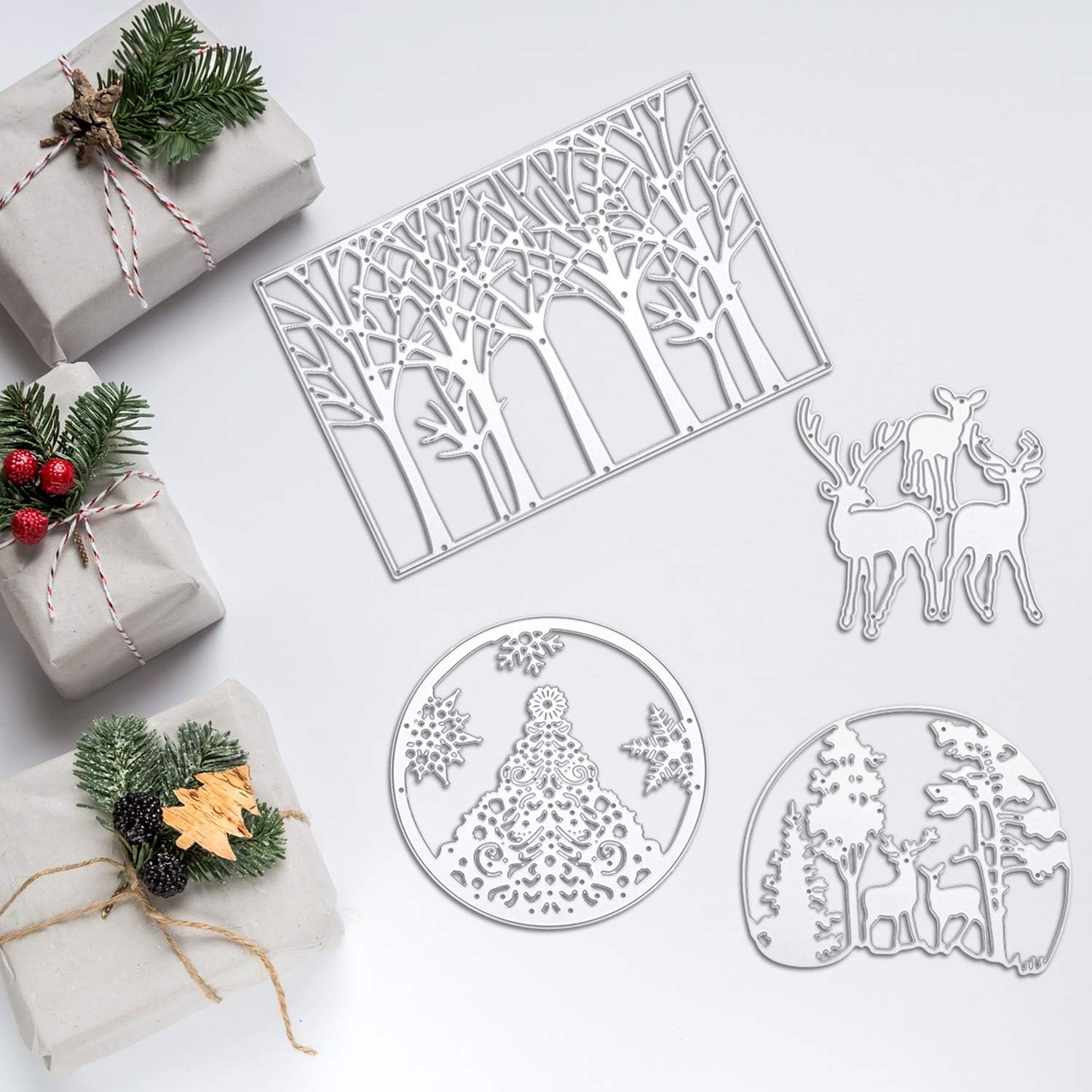 4 Pieces Christmas Metal Cutting Dies Tree Snowflake Deer Pattern Cutting Dies for DIY Scrapbook Paper Card Making Craft Decoration Supplies