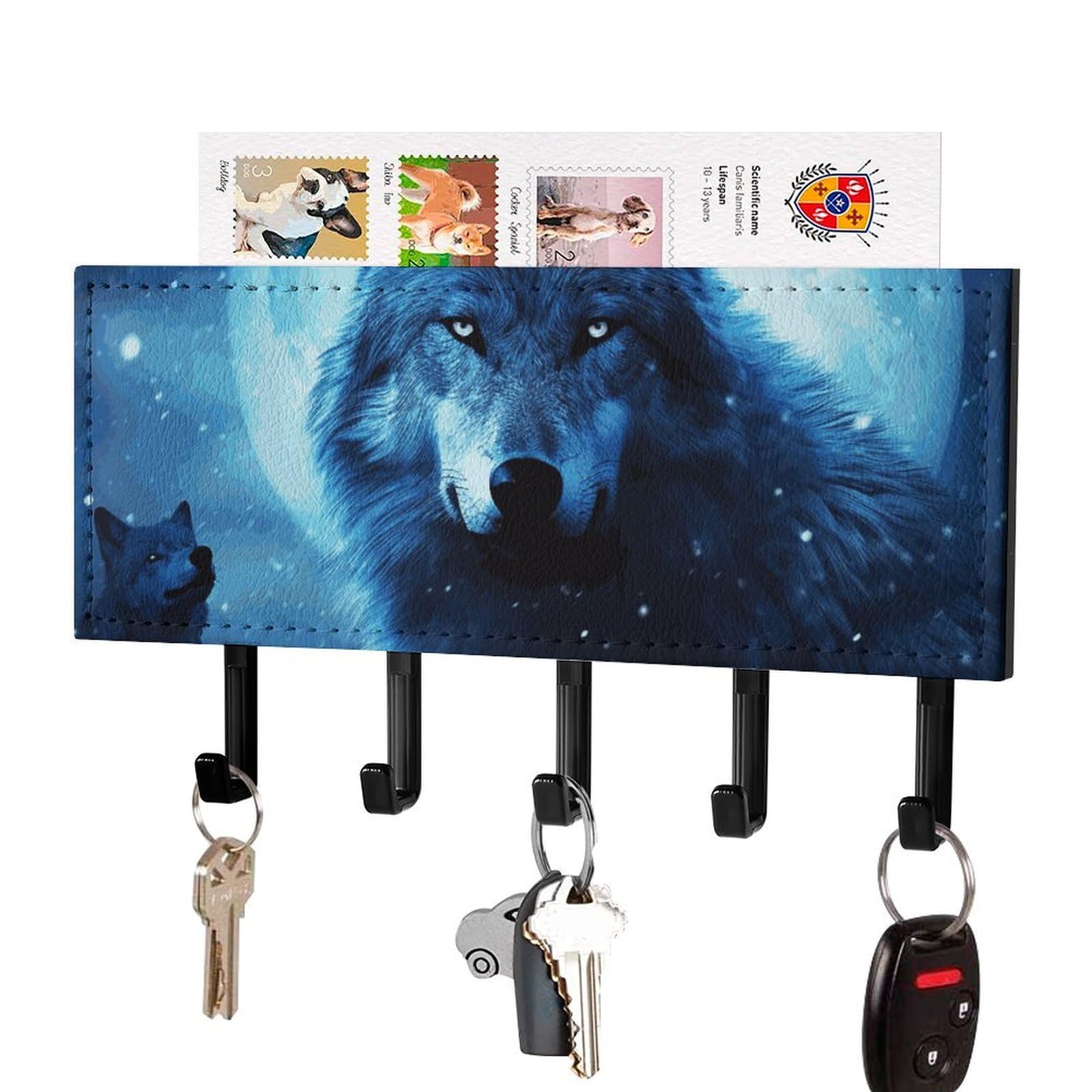 Fekiloot Black Wolfs Key Holder For Wall Adhesive, No Drilling, Key Hooks With 5 Hooks Wall Mounted, Self Adhesive Keys Rack For Entryway, Hallway, Living Room, Kitchen, Office