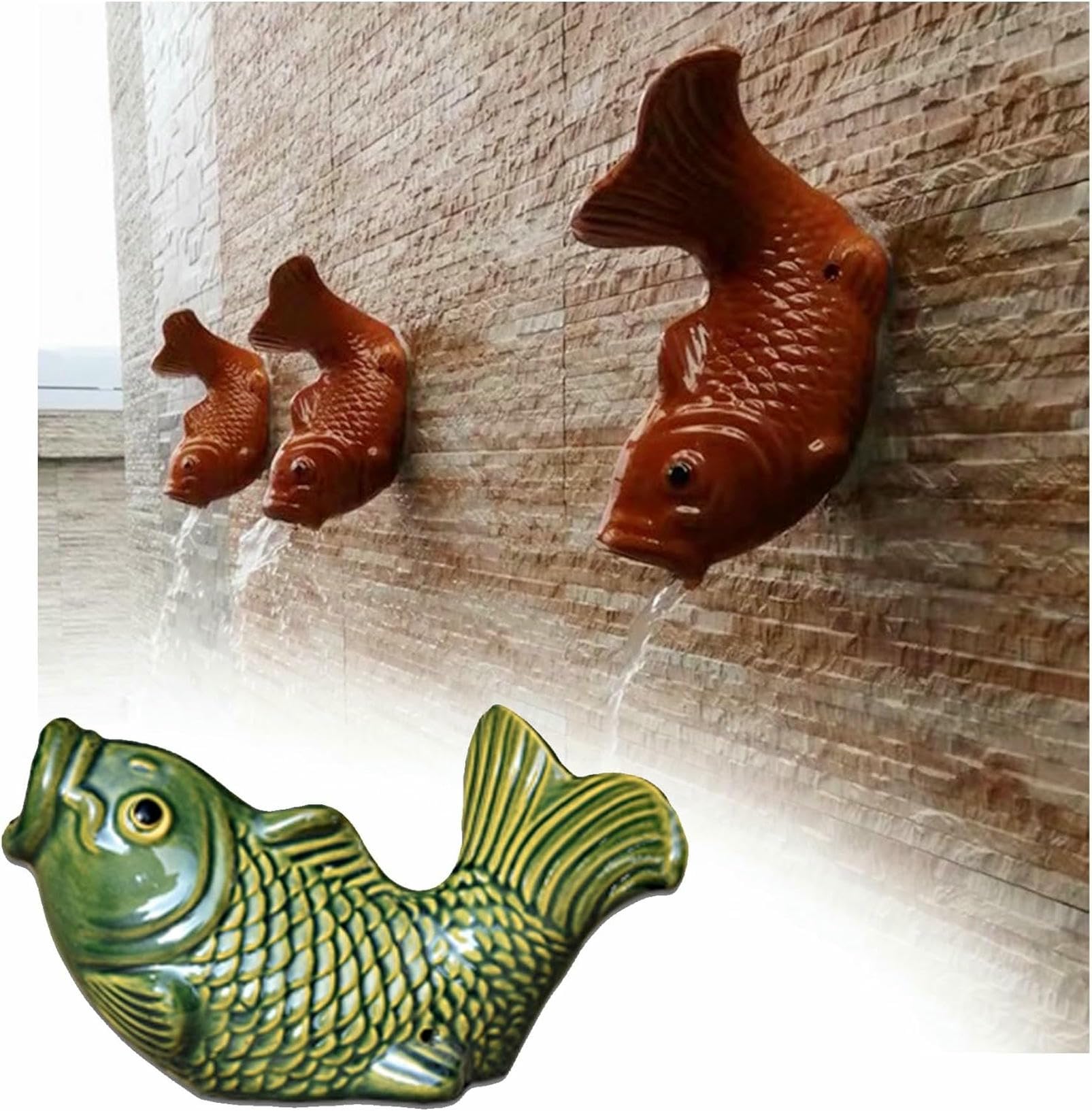 Ceramic Pond spitters, Koi Fish Outdoor Wall Water Fountain Garden Decor for Pond Automatic Circulation Water Landscaping Ornaments