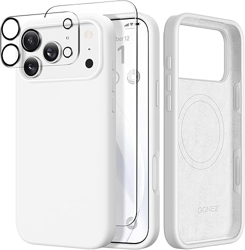 Miniatura 121 de GONEZ Funda de silicona para iPhone 14 Pro Max, compatible con MagSafe, con protector de pantalla + protector de lente de cámara, silicona líquida a