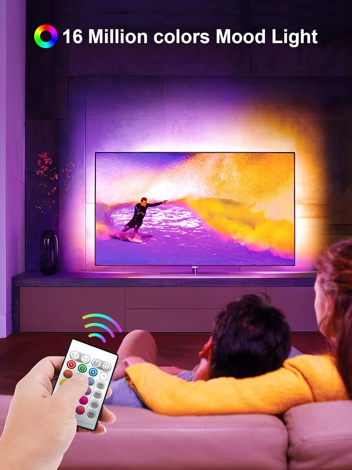 GIPOYENT TV Light Strip, Music Sync LED TV Backlight, for 45-75 Inch TV, LED TV Light with Bluetooth Function - RGB Color Changing Light Strip for Home Theater (16.4ft)
