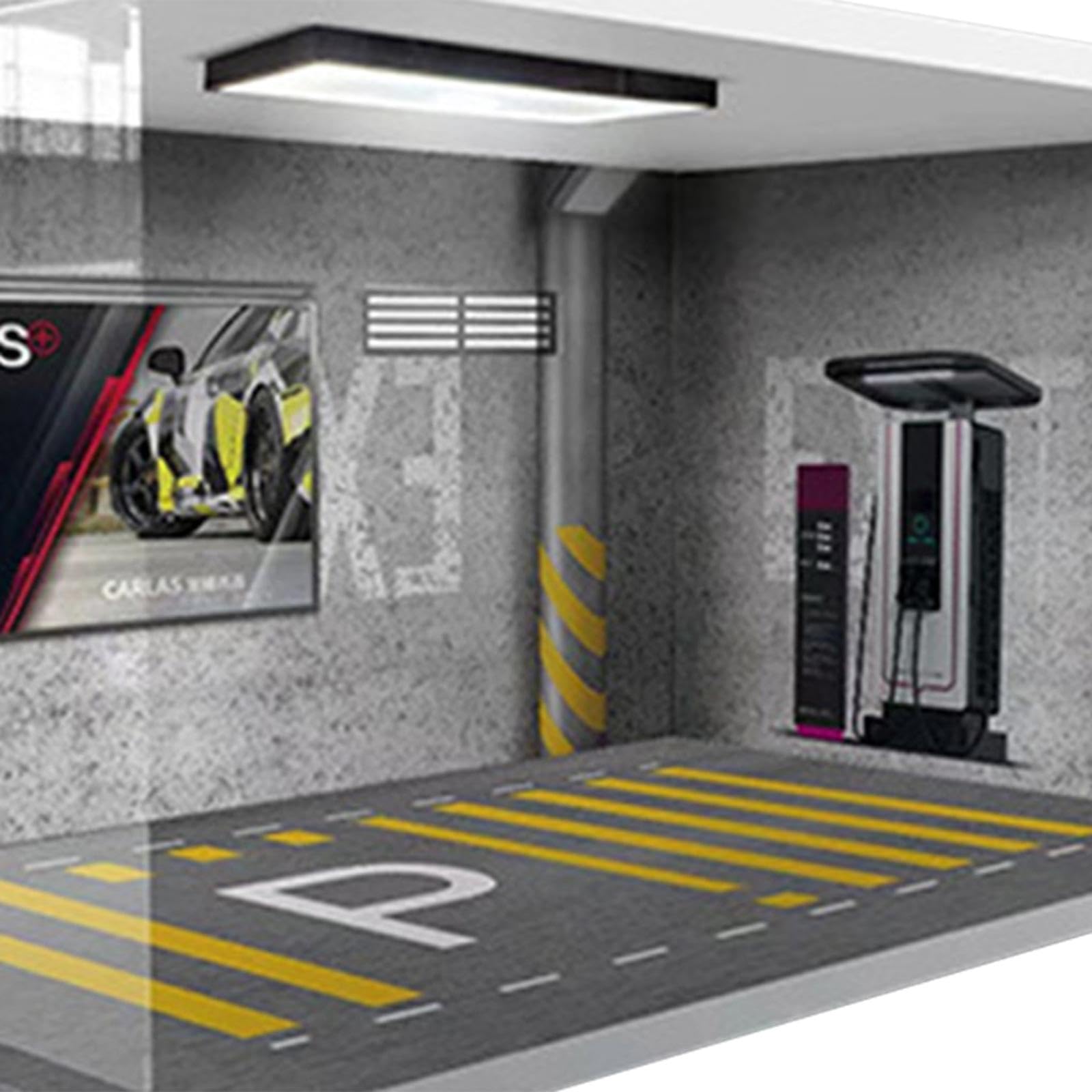 Diorama di Parcheggio in 1/18, Scatola Espositiva per Modellini di Auto, Garage in Miniatura Realizzato in PVC Acrilico per Collezionisti, per S, Grigio
