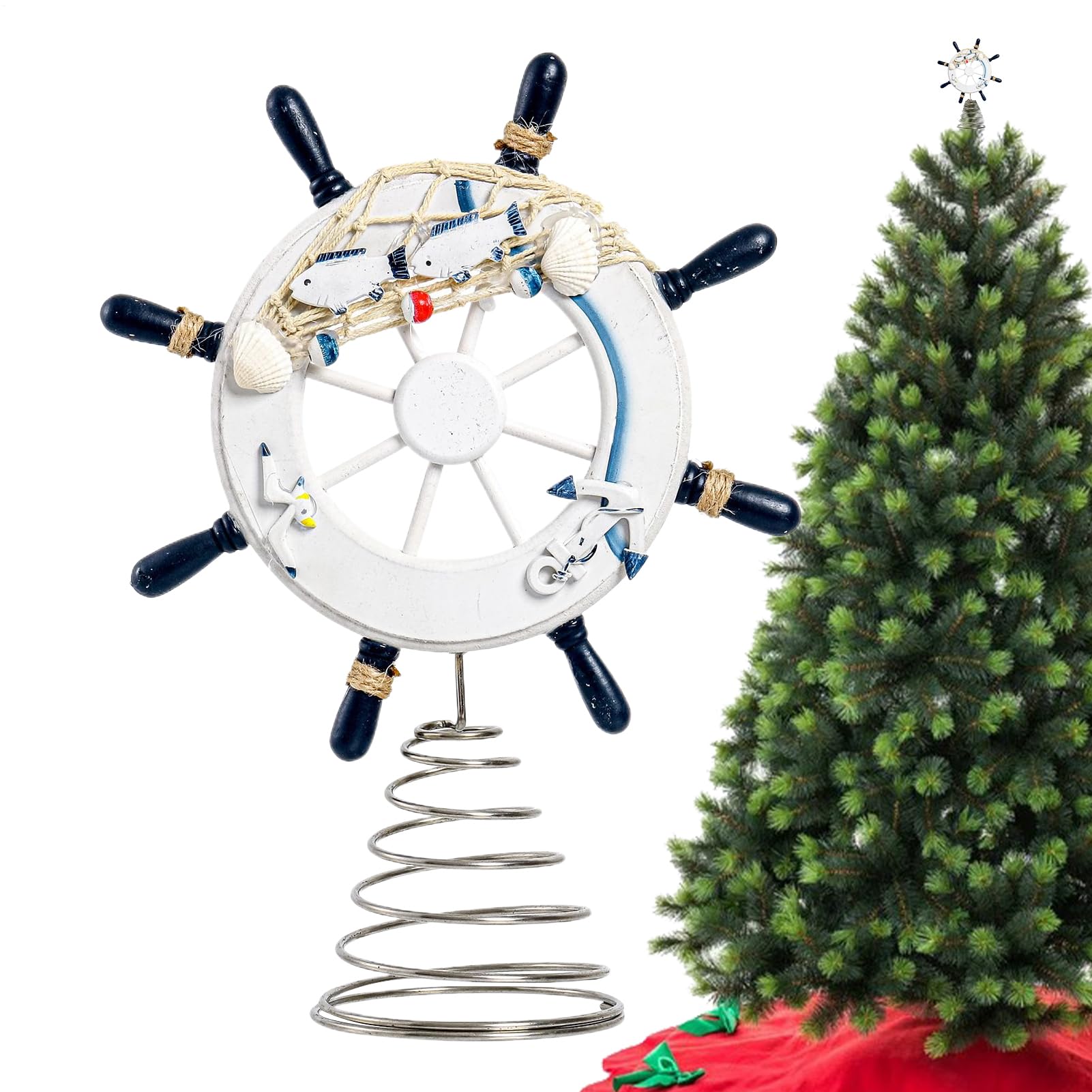 Roue de bateau décoration murale 28cm objet maritime vintage filet de pêche