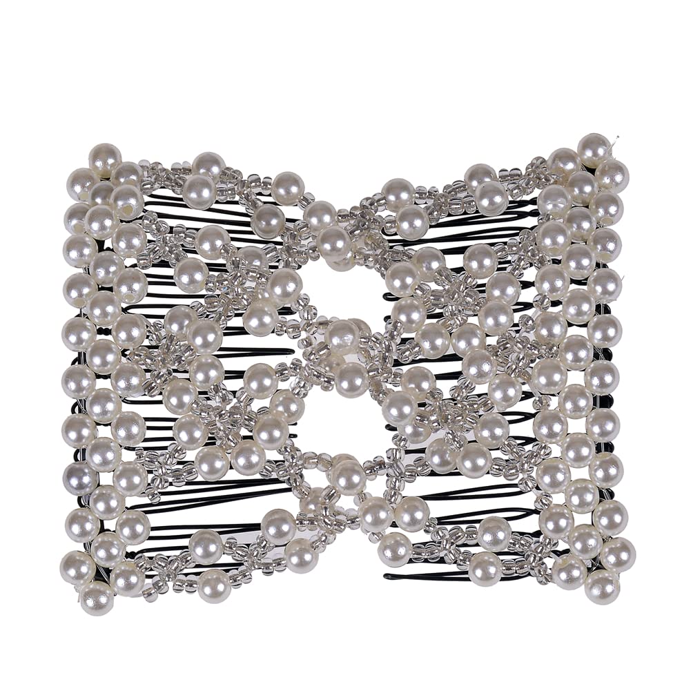 Ruihfas 12 PCS Magic Hair Side Combs Beaded Stretch Double Hair Side Combs Clips Bun Maker Hair Pins Hair Accessories for Women Curly Thick Wavy Hair Ponytail (Random Styles and Colors)