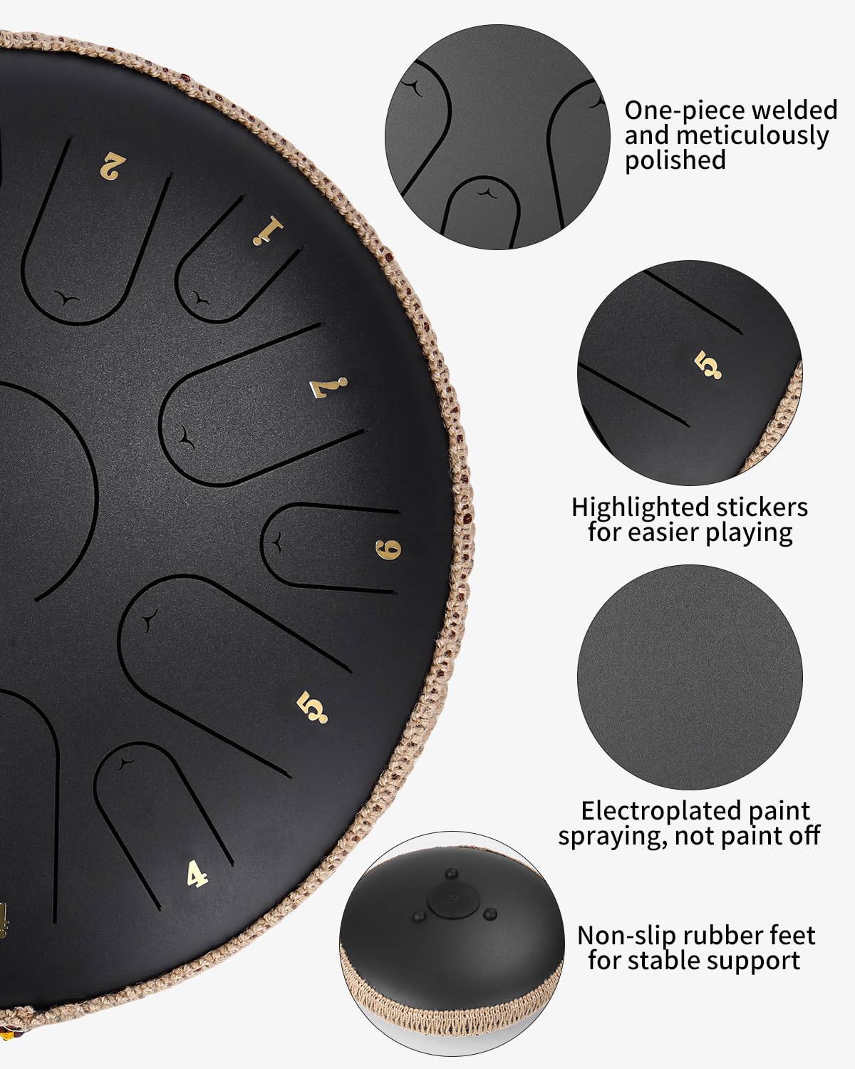 Steel Tongue Drum,14 Pollici 15 Note Handpan Tongue drum Tamburo Handpan Strumento a Percussione con Bacchette,Plettri per Dita,Adesivi in Tono,Music Book,Carry Bag per Prestazione Meditazione Yoga