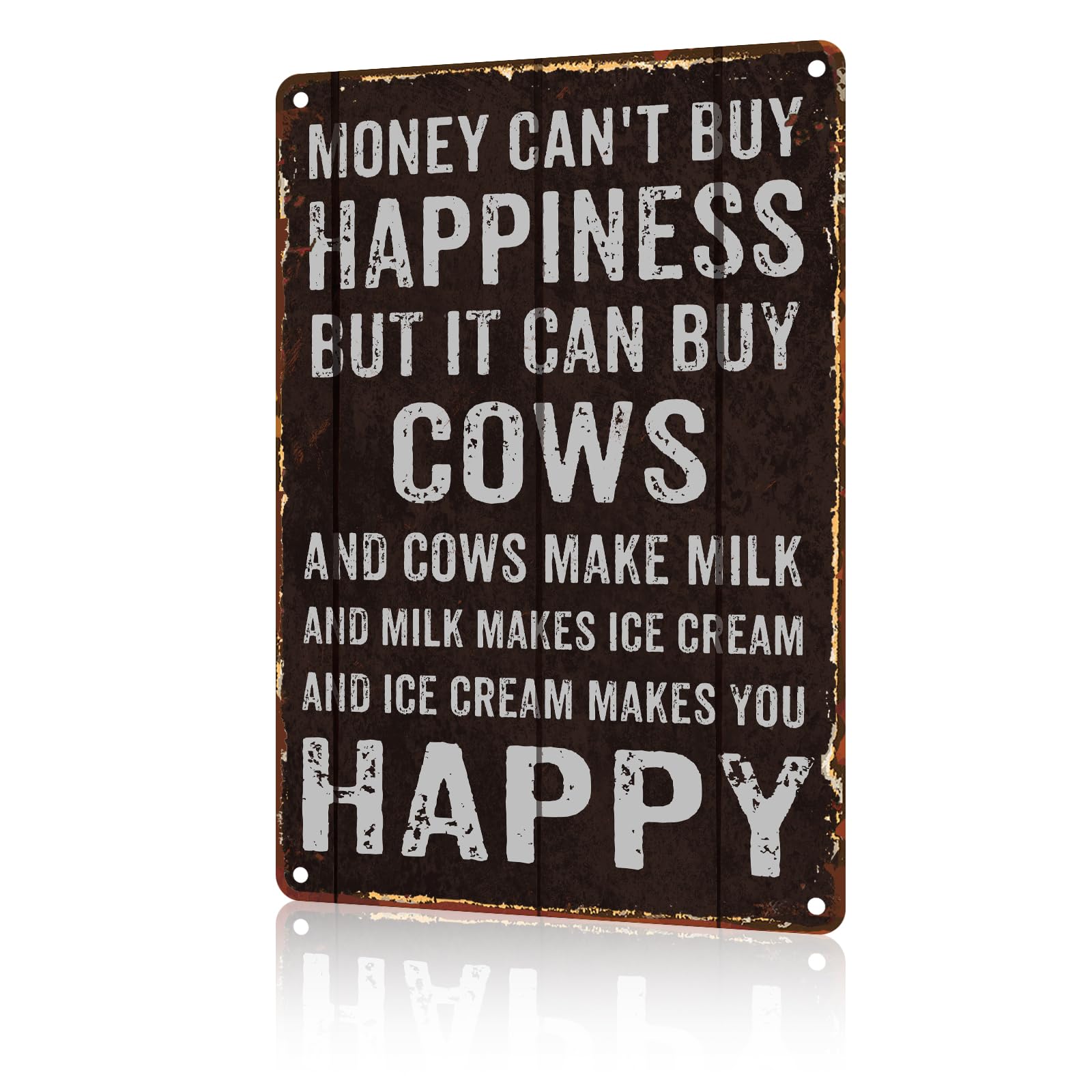 Funny Tin Sign Money Can'T Buy Happiness But It Can Buy Cows Vintage Tin Sign Wall Decor Retro Aluminum Signs For Room Living Room Bathroom Toilet Hotel 5.5X8 Inch