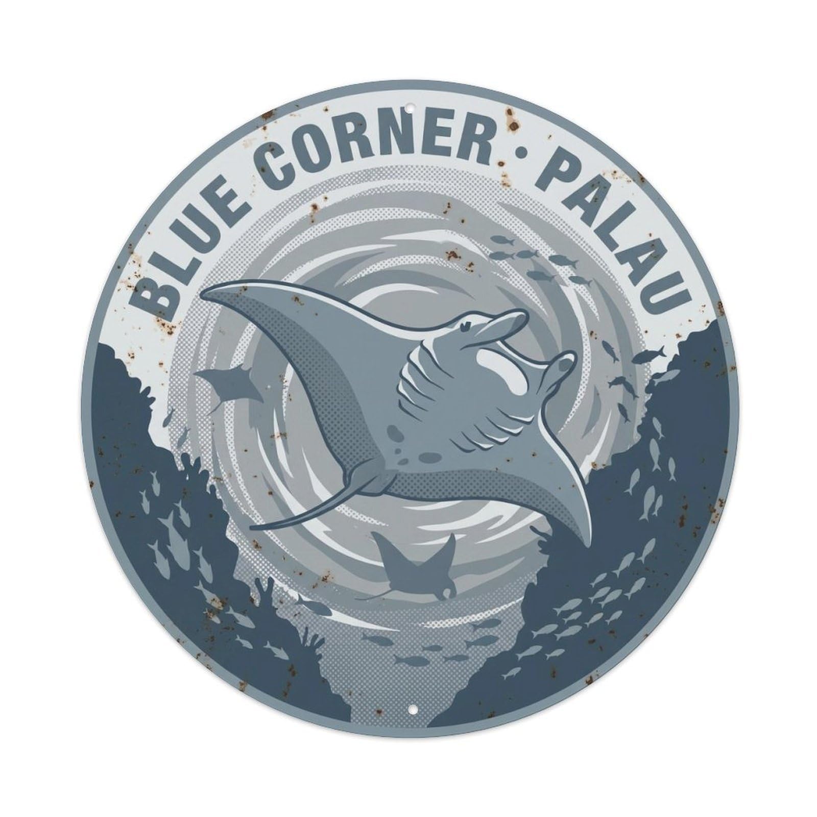 Olyhtr 8X8inch Classic Style Manta Palau Blue Corner Dusty Retro Reef Diving Metal Tin Sign