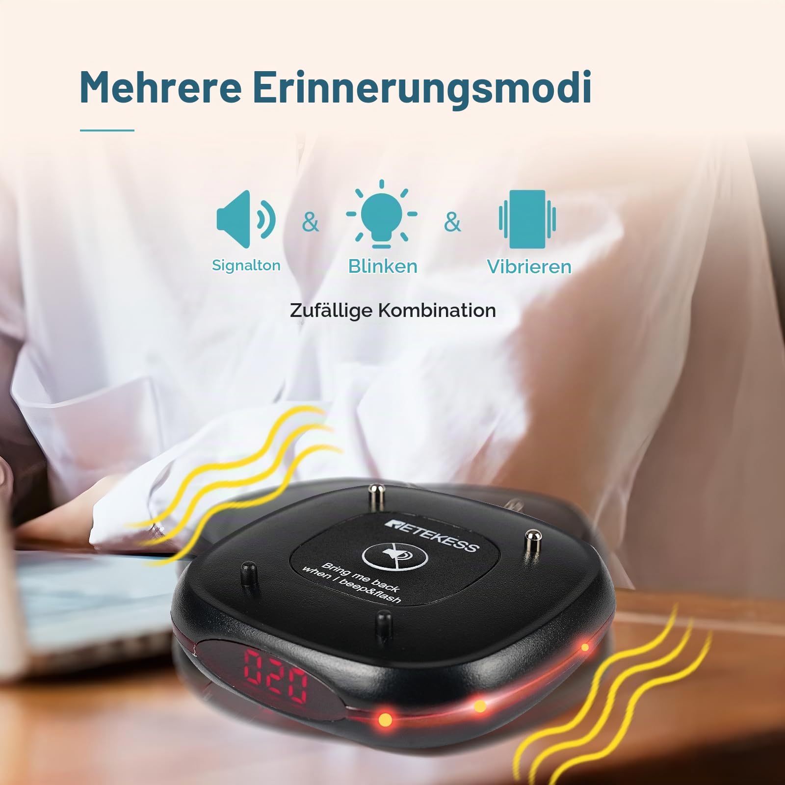 Retekess TD161 Pager Rufsystem, Restaurant Pager, 20 Pagers | für Café, Bar, Klinik, Draußen 500M, 300 mAh 20H, Plug-and-Play, 7 Anrufmodi, mit Stummschalttaste, Magnetisches Laden