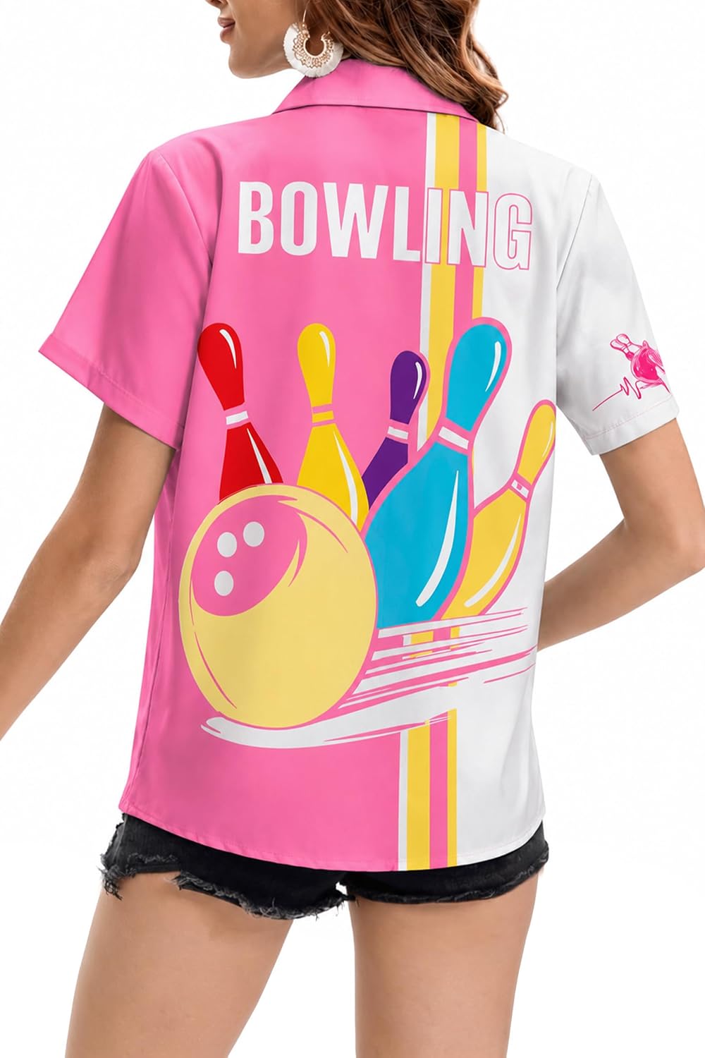Bowling Shirts Women Funny Casual Hawaiian Shirt Quirky Graphic Tops | Bowling