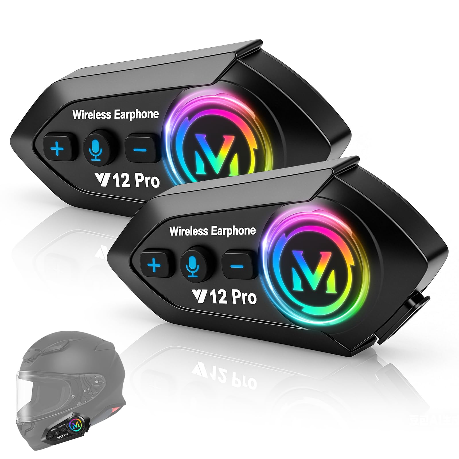 Intercom Moto Duo per 2 caschi, Bluetooth 5.4 con condivisione musicale, sistema di comunicazione da 500 m per 2 motociclisti, IP56 impermeabile - compatibile con tutti i caschi (confezione da