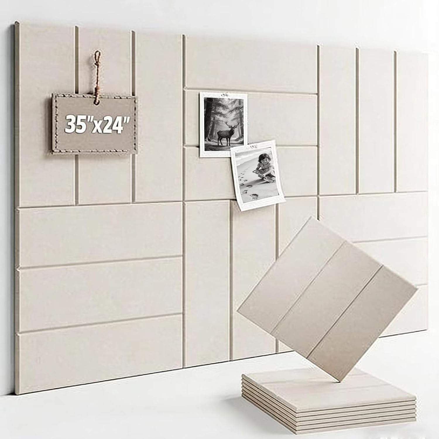 Large Felt Bulletin Board 36" x 24", Cork Board Alternative, 6 Pack Black Felt Wall Tiles with Push Pins, Cork Boards for Walls Pin Board for Office & HomePanels (Oatmeal, Medium)