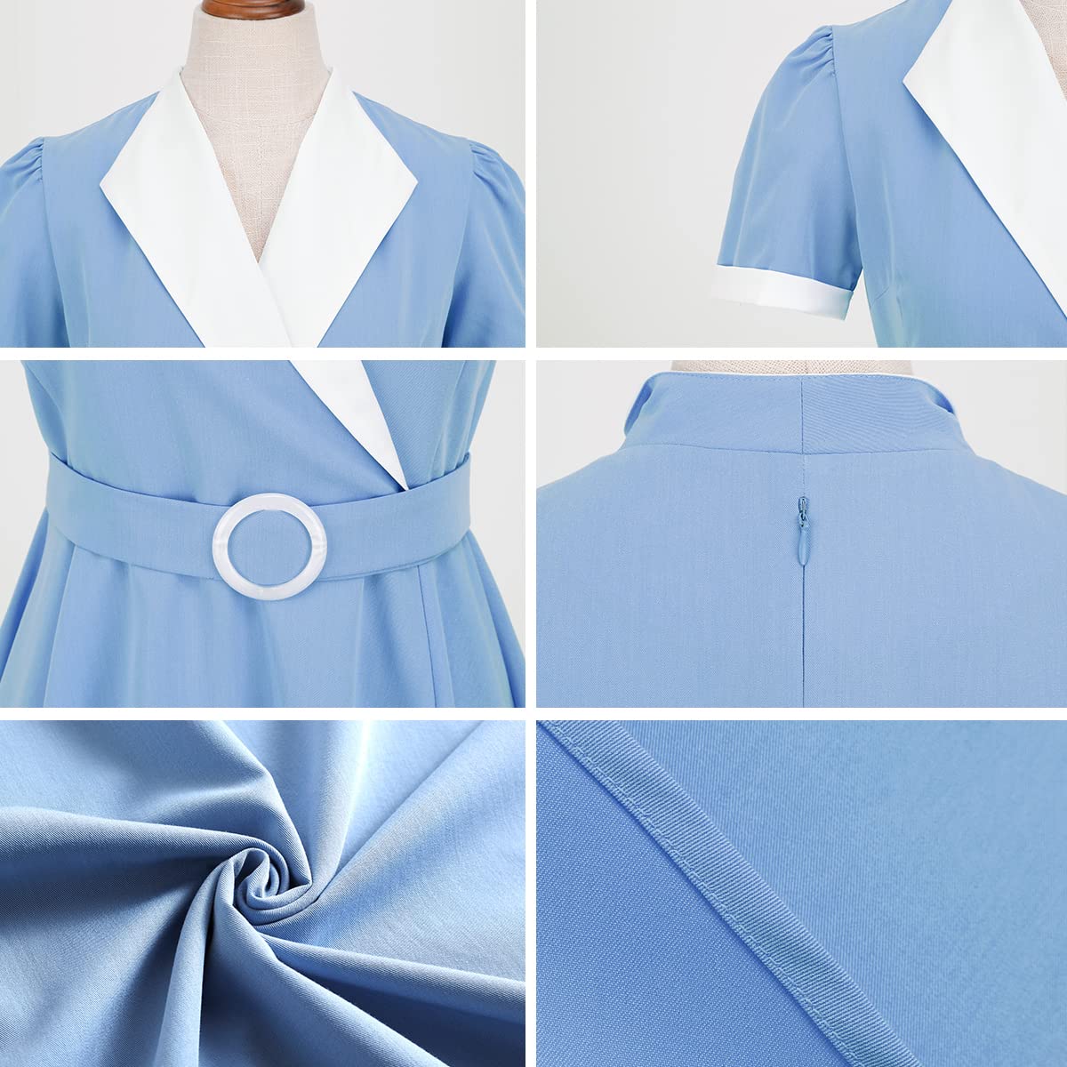 OBEEII Robe Années 50 Pin up Rockabilly Audrey Hepburn Vintage Robe de Soirée Cocktail Cérémonie Anniversaire Bal Fête Rockabilly Swing Manches Courtes