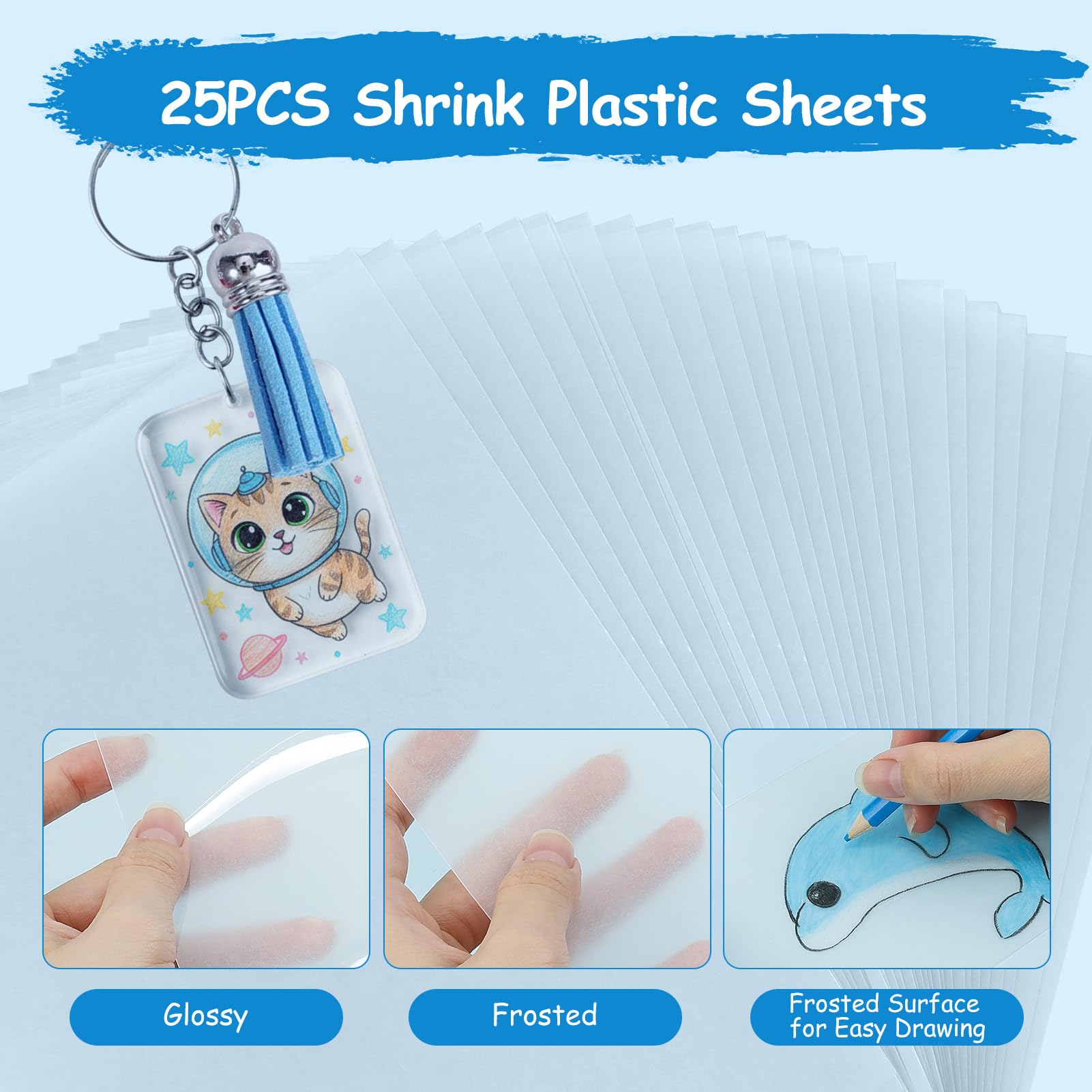 Auihiay 178 Pièces Kit Plastique Fou Porte Clés pour Fête des Pères, 25 Feuilles Plastique Fou avec Perforateur, Crayons, Porte-clés, Plastique Dingue pour DIY Adulte et Adolescent