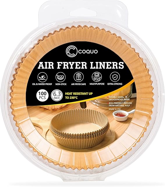 Air Fryer Liners, 100 Pcs Round Disposable Paper Liners, Food grade Unbleached Non-stick Oil-proof Parchment Paper, Greaseproof, Waterproof, Baking Paper for Air Fryer / Microwave/ Oven (6.3in / 16cm)
