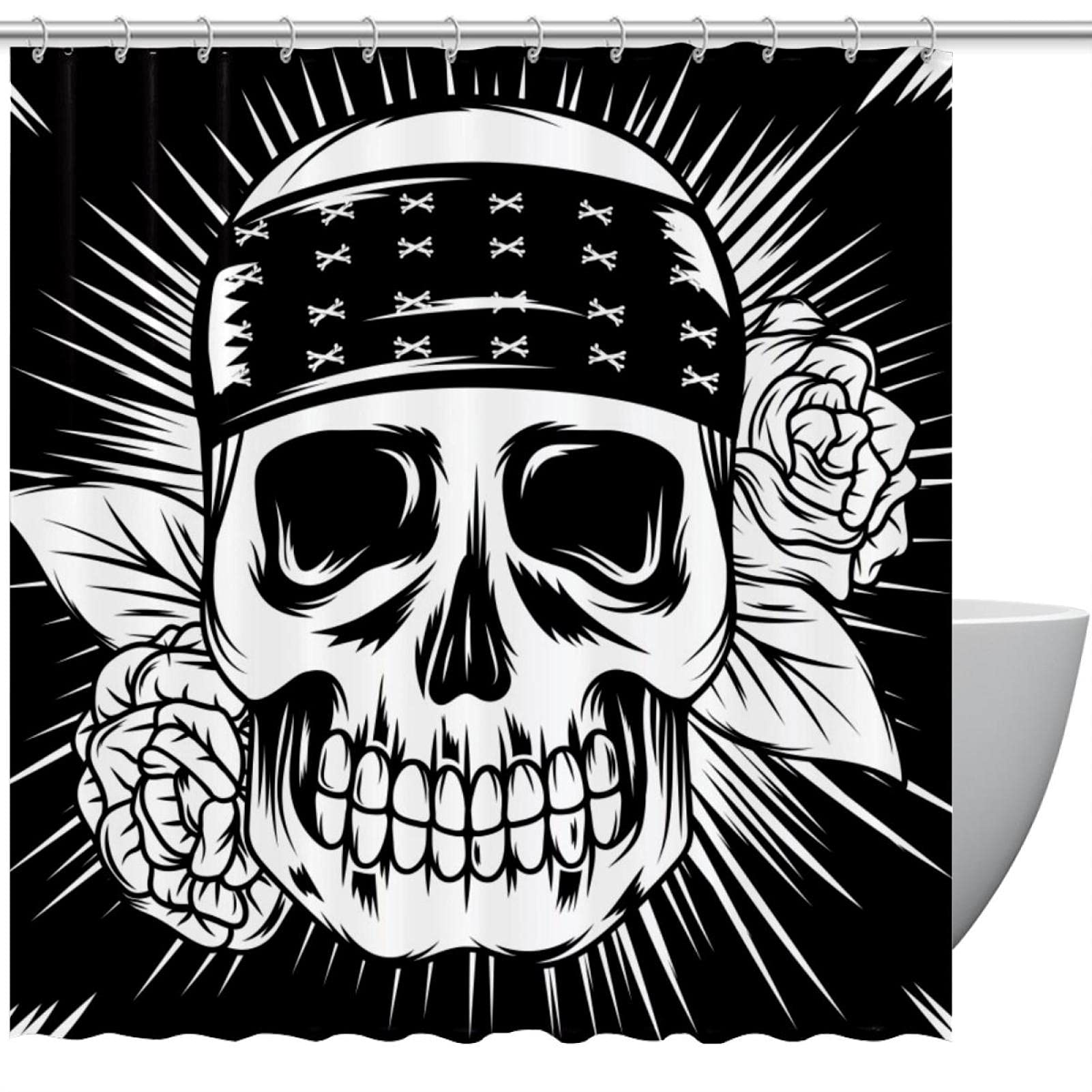 Rideau de douche Halloween squelette et roses pour une ambiance festive dans votre salle de bain