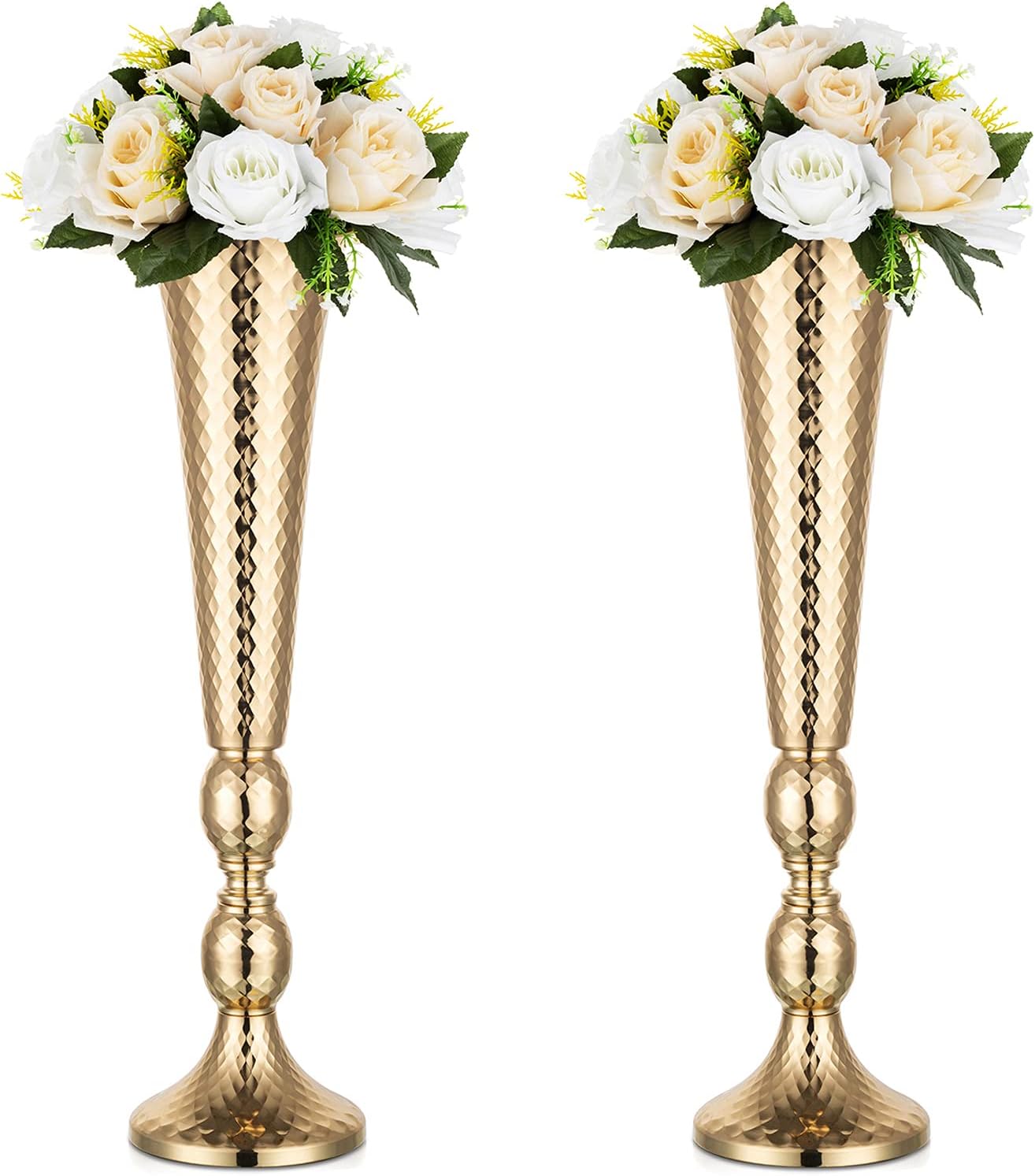 NUPTIO 2 Pcs Flowered Metal Trumpet Vase Wedding Centerpieces Vase for