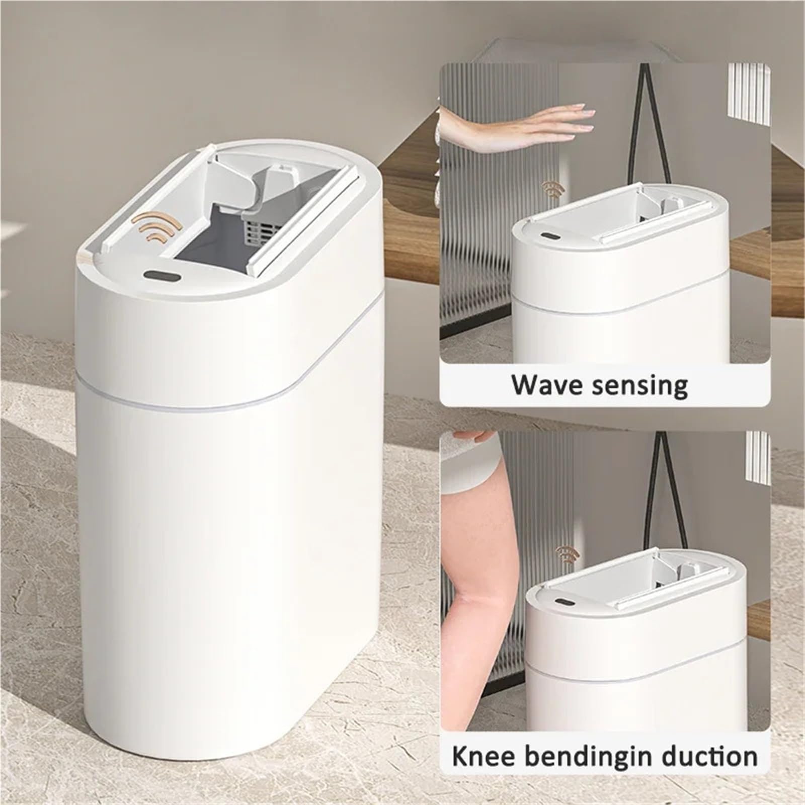 Cestino, Pattumiera con sensore intelligente bidirezionale da 7/9 litri coperchio, montaggio a parete, cestino per WC a fessura stretta, per cucina, pattumiera a induzione per il Bagno(9L-battery)