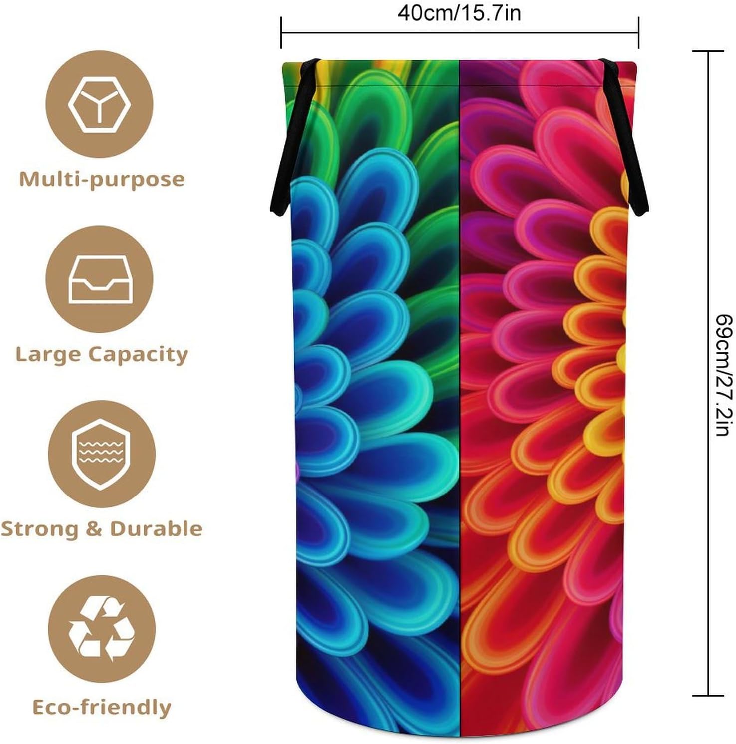 Colorful Bright Backgrounds Print Laundry Hamper Waterproof Laundry Basket Protable Storage Bin with Handles Dirty Clothes Organizer Circular Storage Bag for Bathroom Bedroom Car image 2