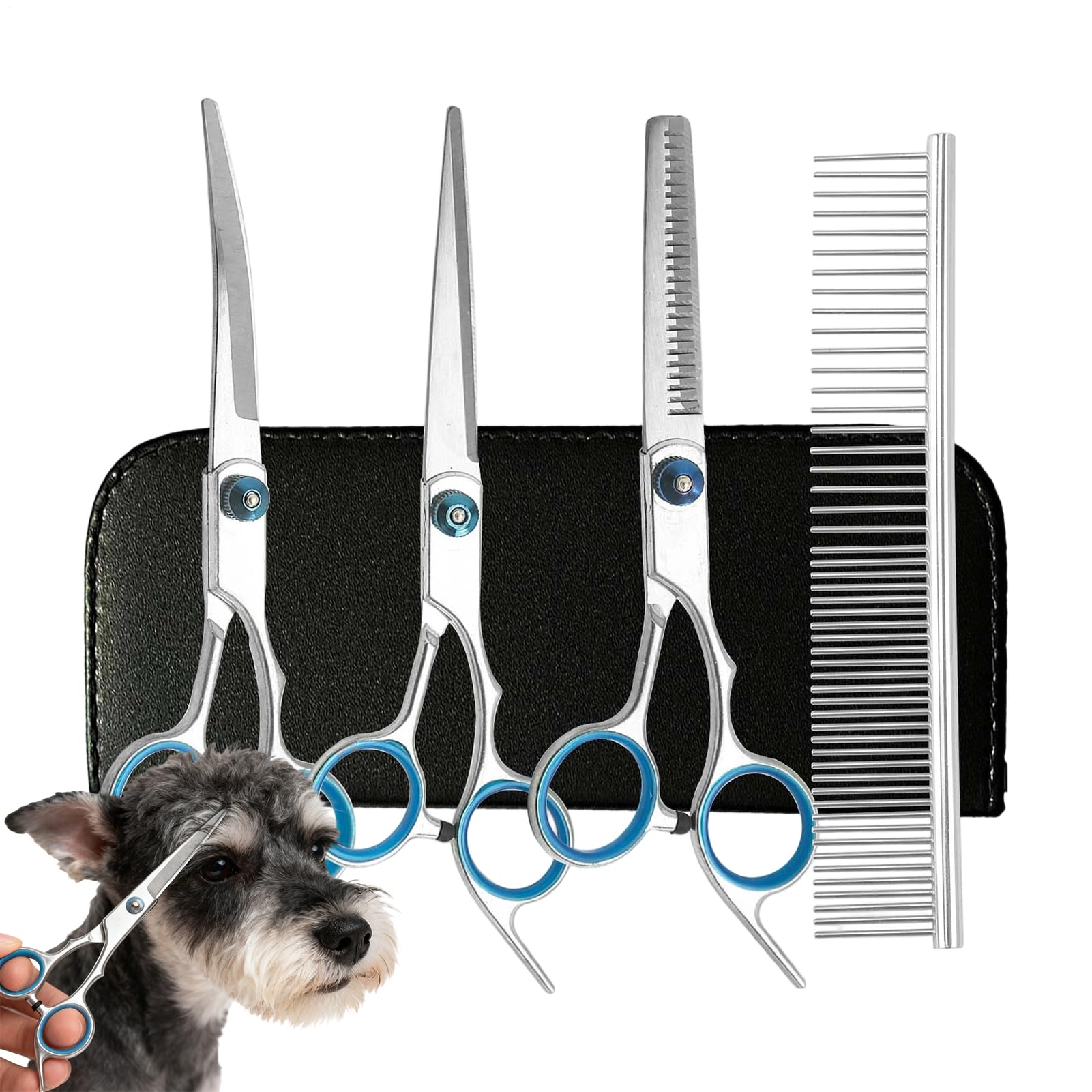 Tijeras para perro con diseño curvo iluminador y hojas de acero para perfilar la cara