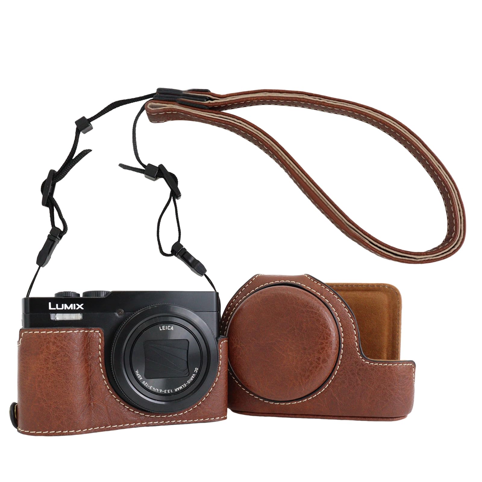 Rieibi TZ99 Custodia per fotocamera, custodia in pelle PU per fotocamera digitale Panasonic Lumix DC-TZ99, custodia protettiva staccabile con tracolla regolabile, custodia di bellezza
