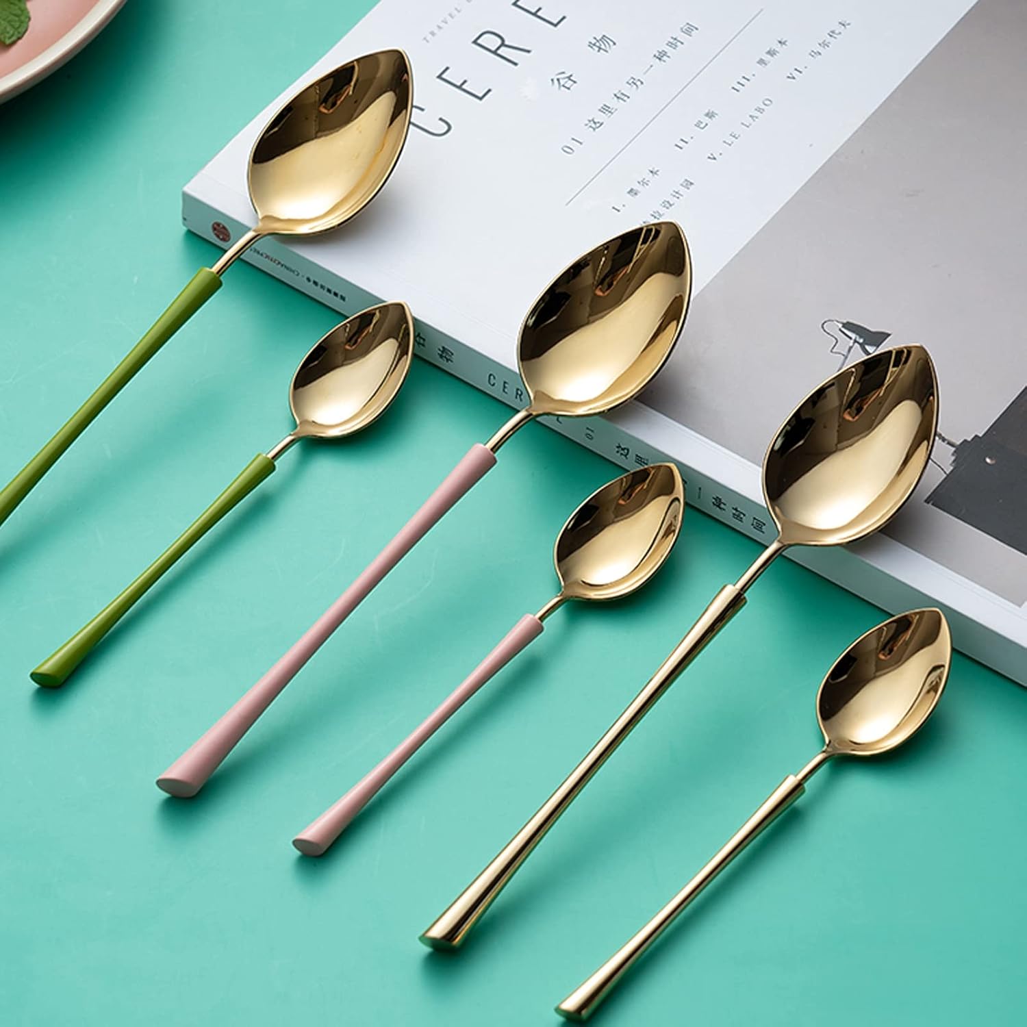 Spoon Table Spoons Color Stainless Steel Spoons Western Food Spoon Dessert Long Handle Coffee Spoon - for Sugar Dessert Cake Ice Cream Cappuccino for Home, Kitchen Or Restaurant (C)