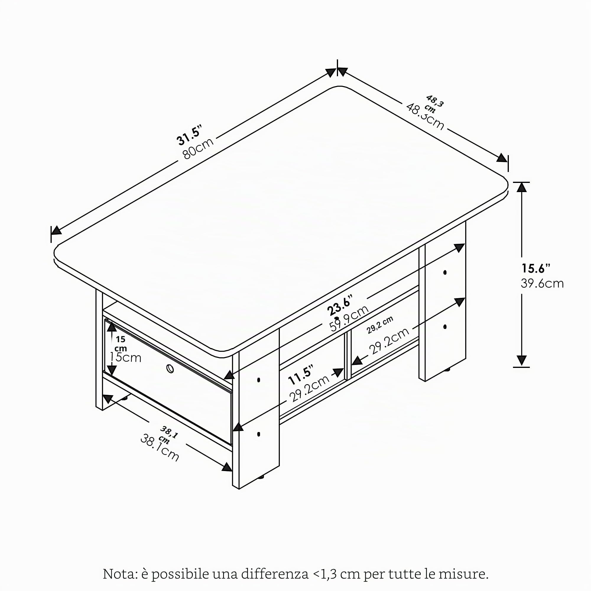 Furinno Tavolino con Cassetto, Legno, French Oak Grey/Black