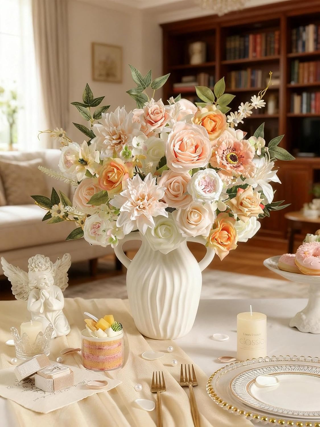 Artificial Flowers,Champagne Pink Silk Fake Flowers for DIY Wedding Bridal Bouquets, Wedding Cake Flowers for Table Centerpieces Baby Shower Birthday Party Home Decorations - Image 4