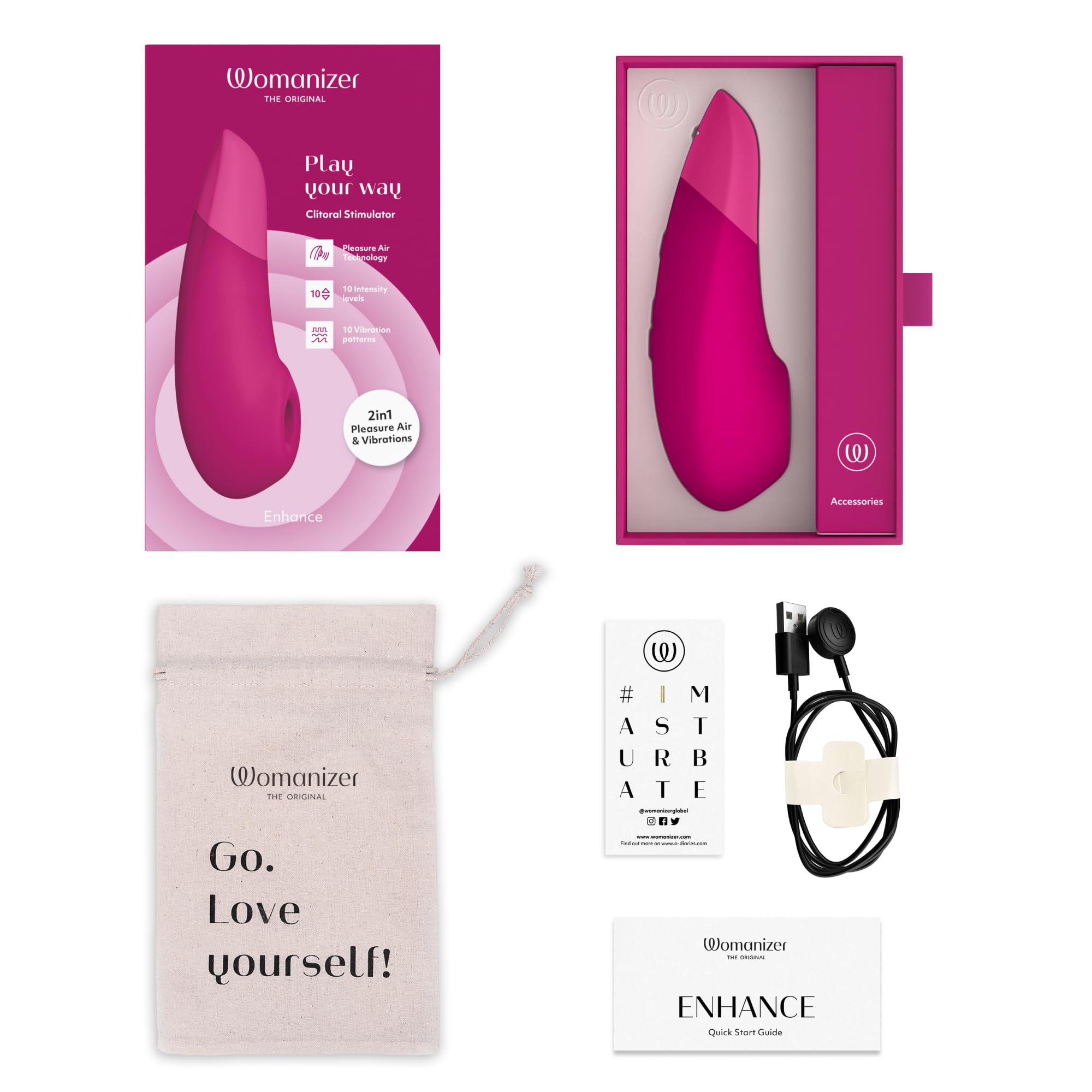 Womanizer Enhance Succionador de clítoris femenino 2 en 1 | Vibrador mujer con Succión para el Clítoris | Juguetes eróticos para pareja sexuales | Impermeable y Recargable | Rosa