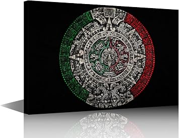TUMOVO Aztec Sun Stone Canvas Wall Art for Living Room Black and Red Modern Abstract Painting Mayan Picture for Bedroom 1 Panel Mexico Office Home Wall Decorations Frame Wall Decor, 18x12in