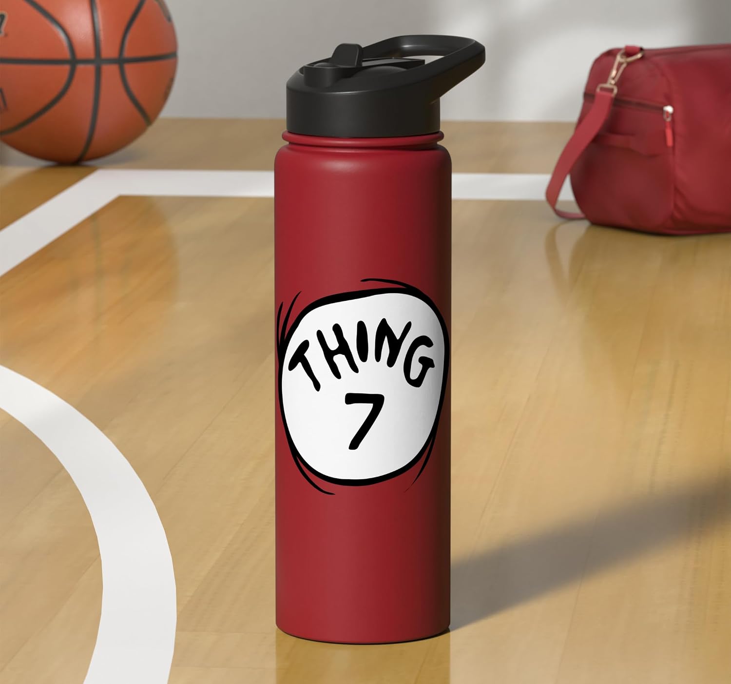 Dr. Seuss Thing 7 Emblem RED Stainless Steel Insulated Water Bottle