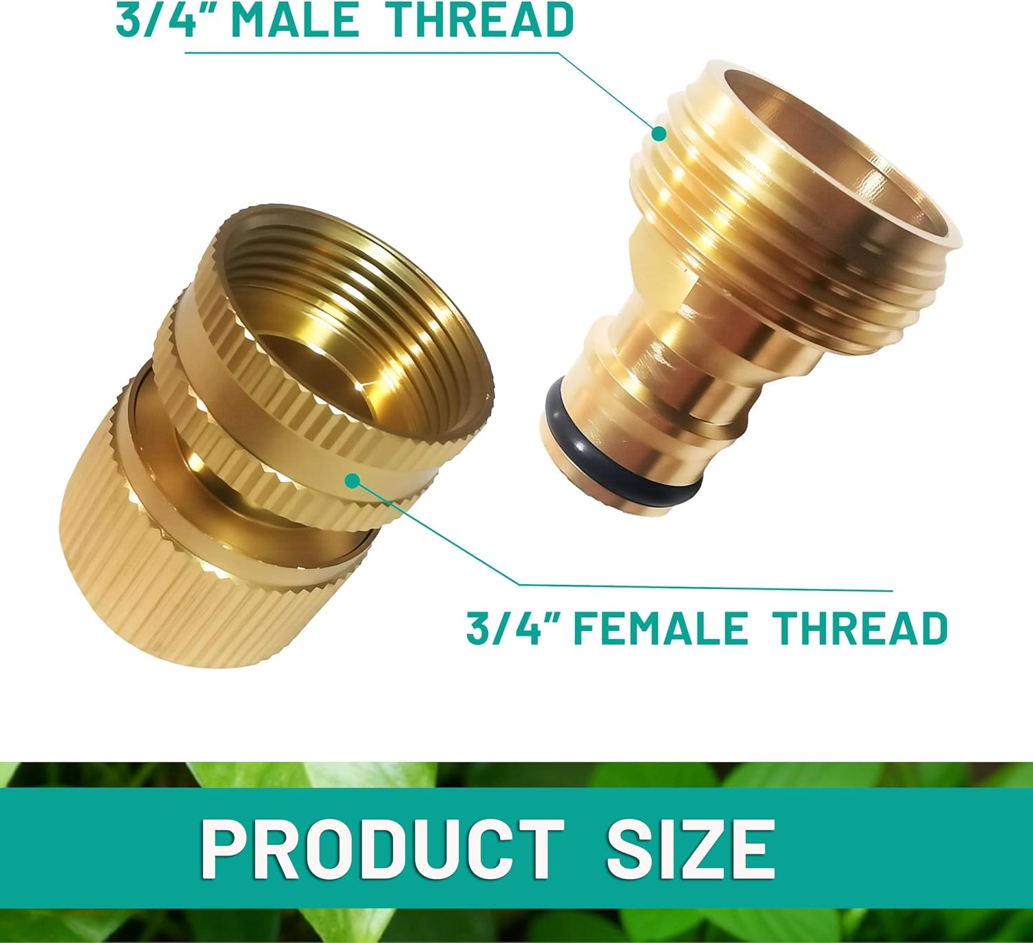 Garden Hose Quick Connect Fittings, 3/4" GHT -Solid Brass Connector, Compatible with Garden Hoses/Faucets/Sprinklers, Leak-Proof & Tool-Free Installation,Male & Female Set (2 Pack)