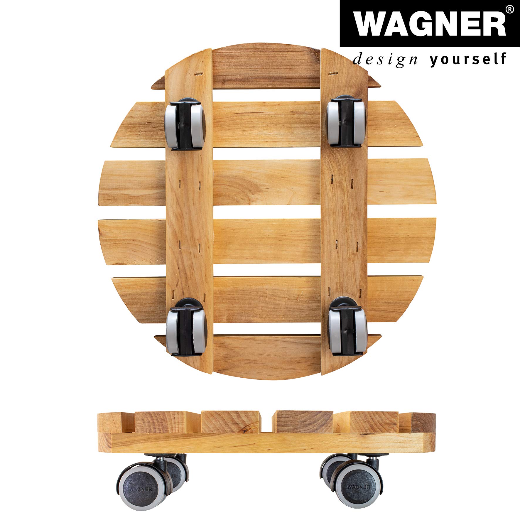 Wagner Soporte con Ruedas para Plantas Nature Ø 34 x 8 cm I para Interior I Carro para Flores en Madera de saúco FSC®, aceitado Natural I Capacidad de Carga 100 kg I 20026201