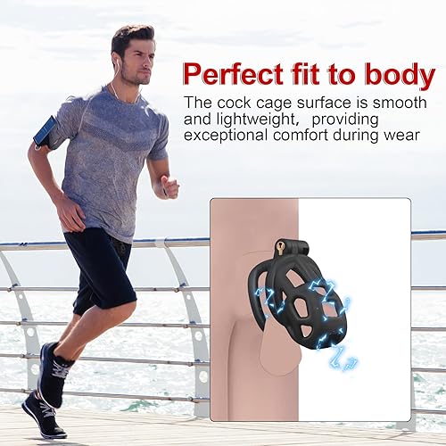 Miniatura 7 de Jaula de castidad masculina con cinturón elástico y bloqueo invisible, 4 tamaños de anillo de bola, jaula de pene grande ultraligera para un ajuste