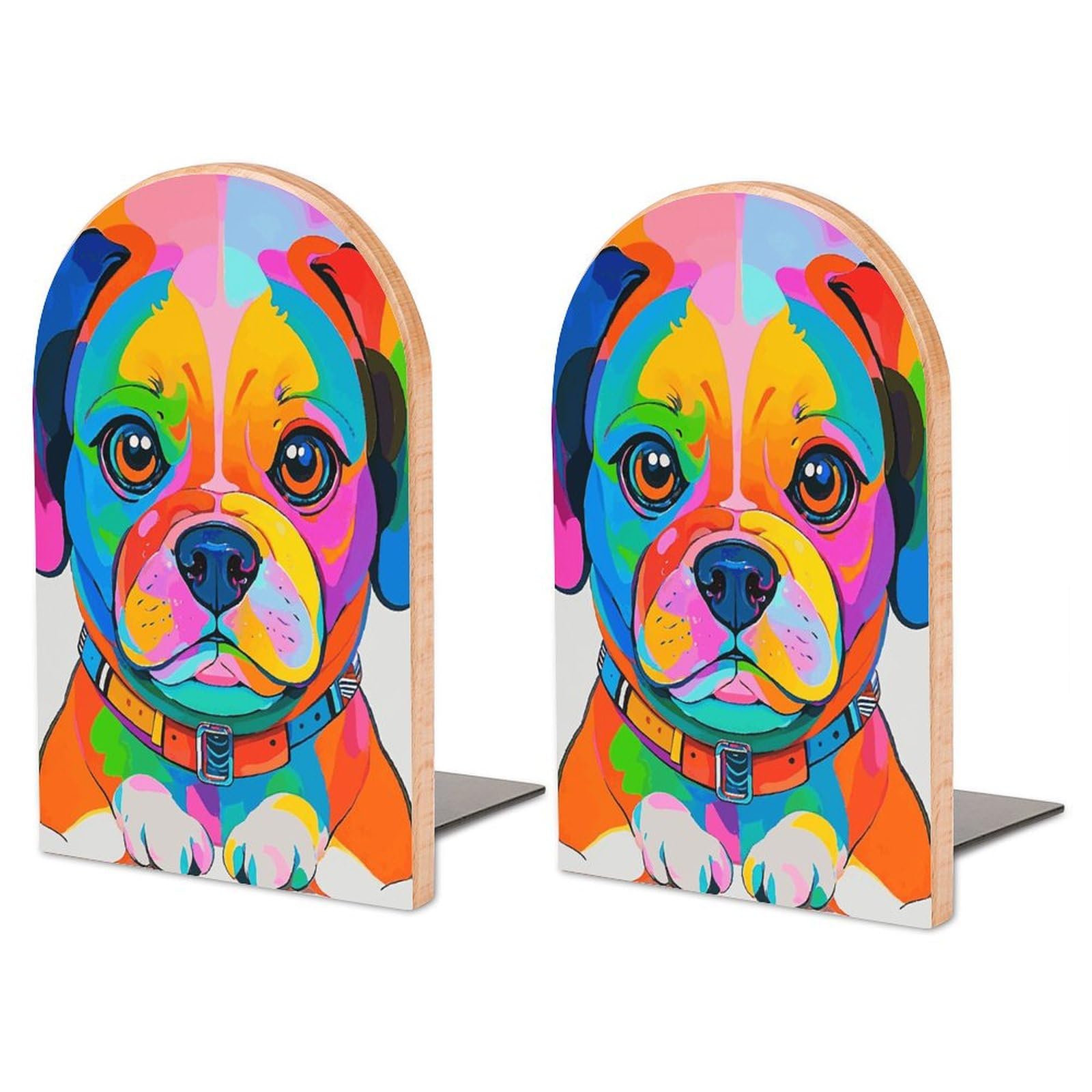 Serre-livres chiens en hêtre et métal 12x17 cm pour l'organisation de vos étagères