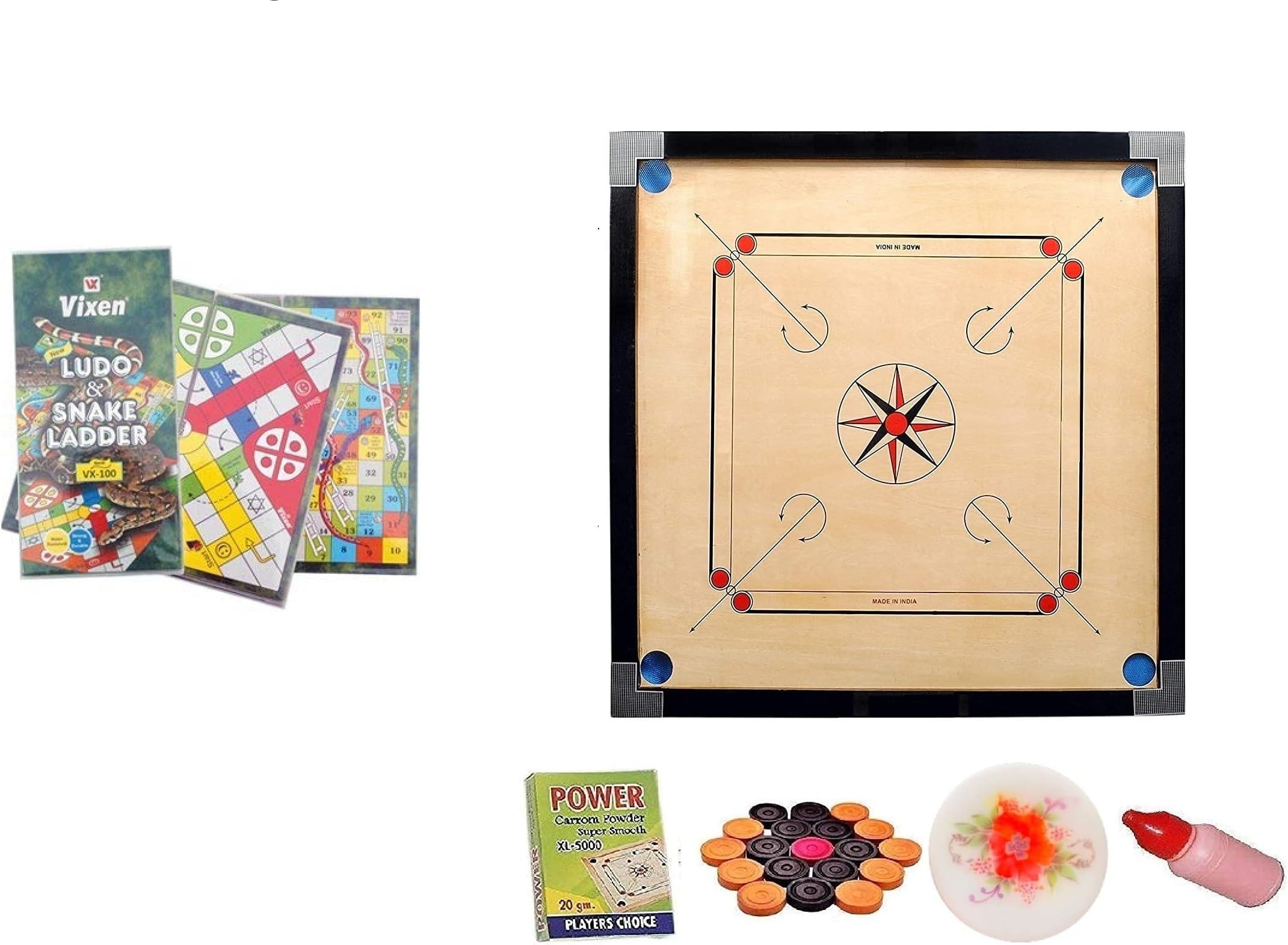 WRF Superior Matte Finish Practice Carrom Board for Serious Professional Practice with Coins Striker and Powder Black New (26 Inch Carrom with Vixen Ludo Wr-03)