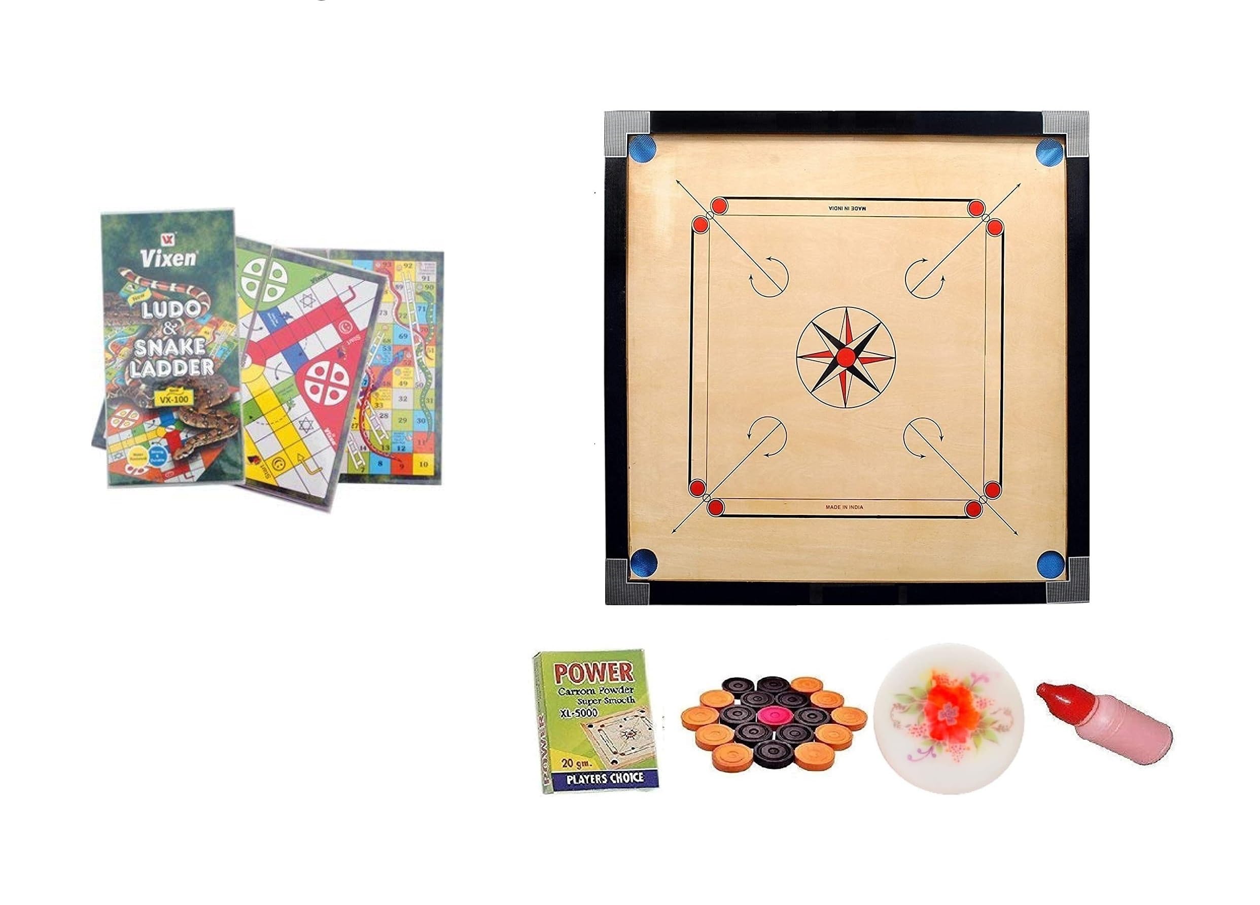 WRF Superior Matte Finish Practice Carrom Board for Serious Professional Practice with Coins Striker and Powder Black New (32 Inch with Vixen Ludo WR-3)