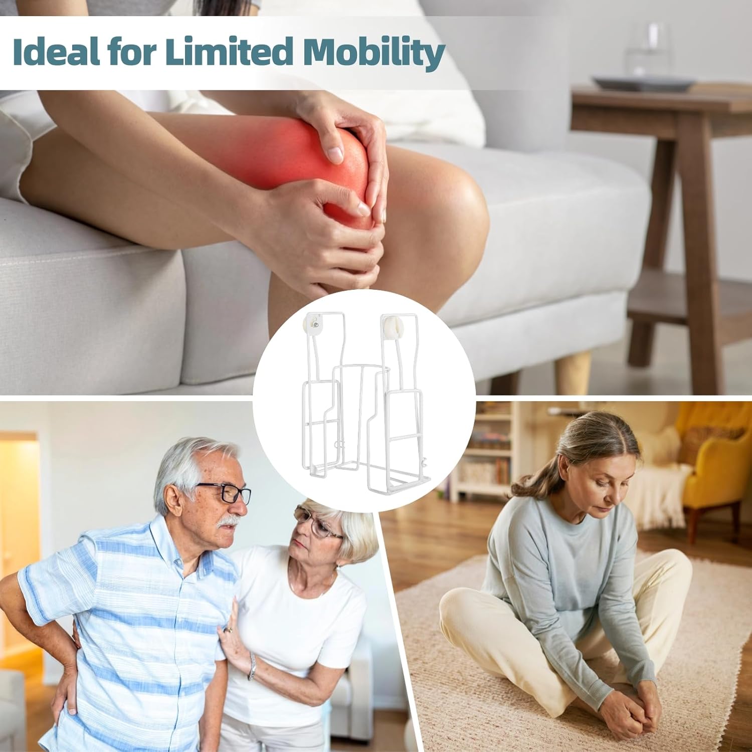 Sock Assist Aid for Seniors, Foldable Handle Adaptive Dressing Tool for Limited Mobility, Fits 16 Calf Circumference