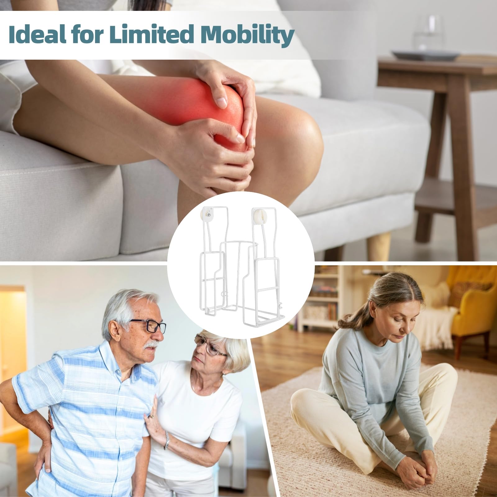 Ayuda para calcetines para personas mayores, mango plegable, herramienta de vestir adaptable para movilidad limitada, se adapta a circunferencia de pantorrilla de 16 pulgadas