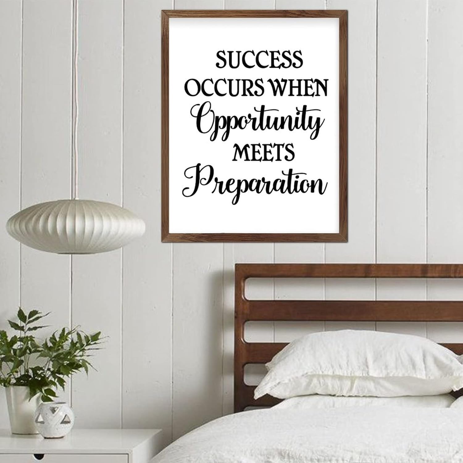 Rustic Chic Style Hanging Wall Sign Success Occurs when Opportunity Meets Preparation Wooden Frame Plaque for Front Door Modern Decor 16x20inch