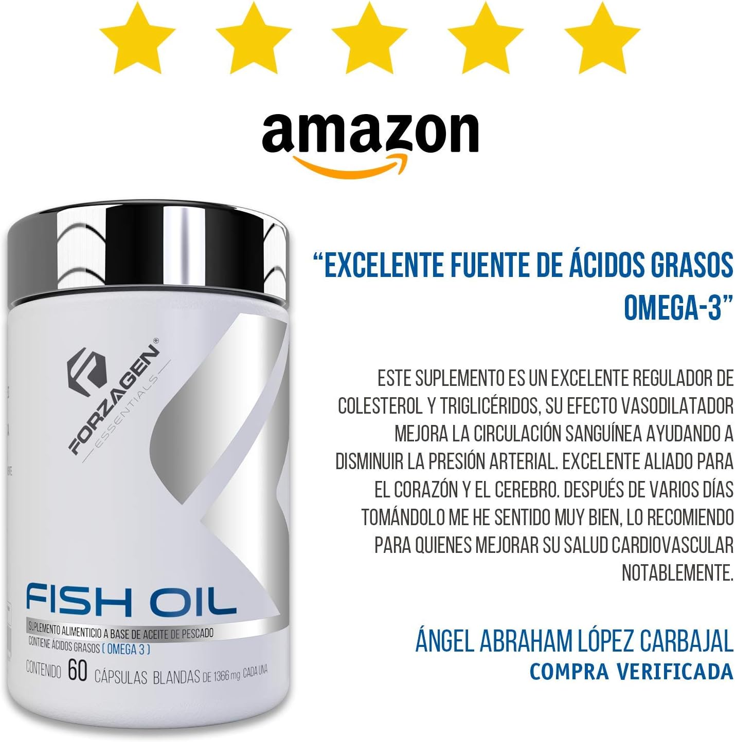 FORZAGEN Essentials | Hecho en EUA | Fish Oil (Omega 3) - 60 Capsulas |  Aceite de Pescado Purificado Importado | Con Destilación Molecular de Alto  Grado para Máxima Pureza | Fuente