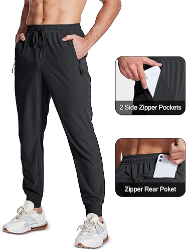 Miniatura 3 de MAGCOMSEN Pantalones deportivos para hombre con bolsillos con cremallera, pantalones deportivos ligeros para senderismo, correr, entrenamiento,